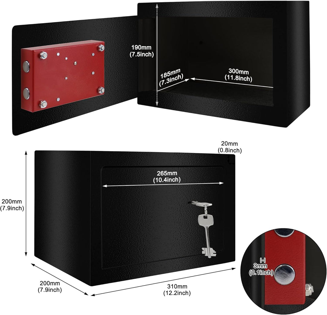 SUBTLETY 31x20x20cm Möbeltresor Abschliessbar Safe Tresor mit Doppelbartschloss und 2 Schlüssel Wand