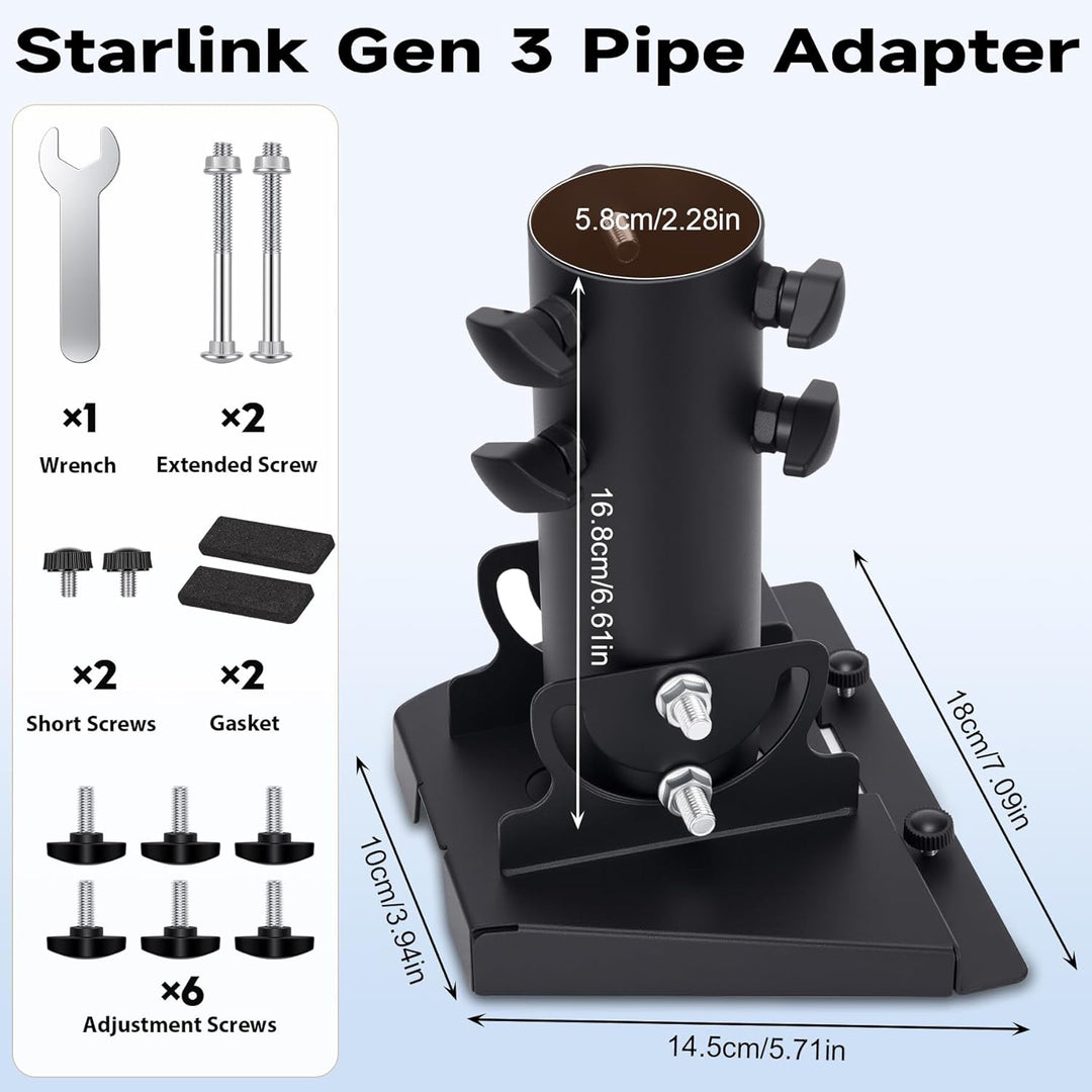 Starlink Gen 3 Rohradapter Verstellbar 90°-180°, Starlink Gen 3 Halterung, Starlink V3 Montageplatte