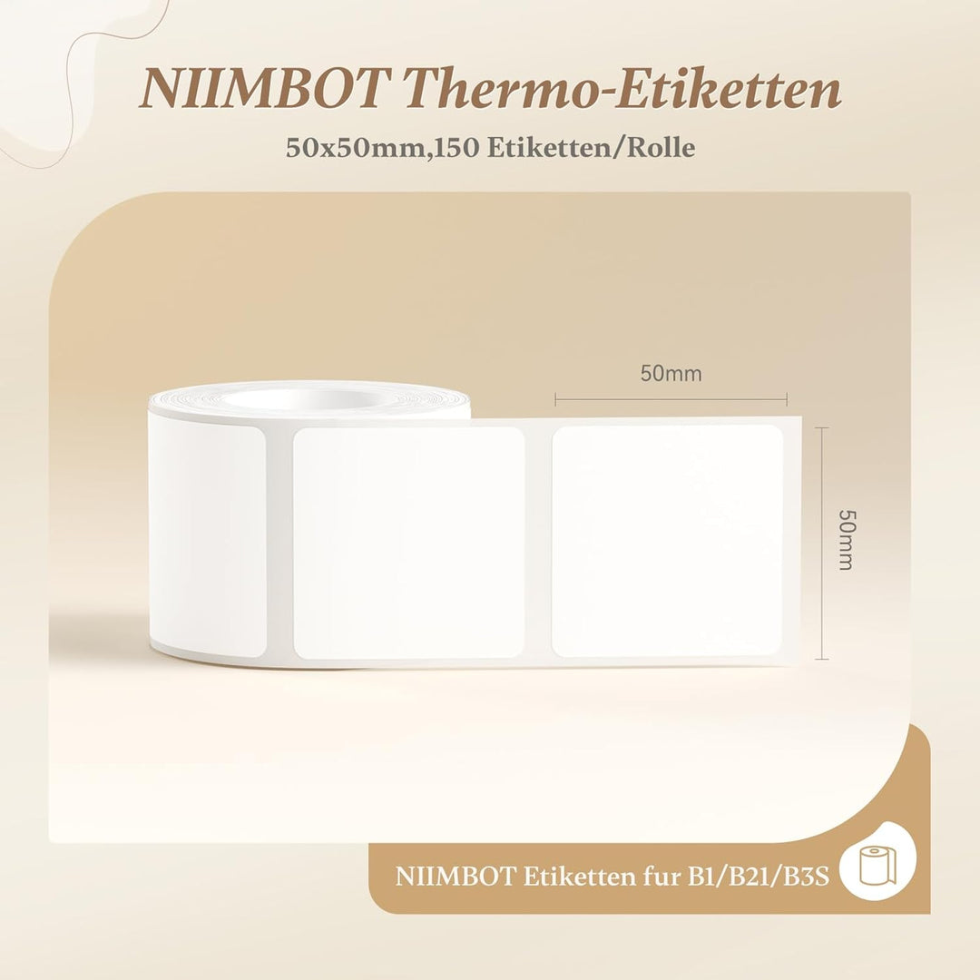 NIIMBOT Etiketten Selbstklebender Etikettenband für B1 / B21 / B3S Etikettendrucker, 50 x 50mm 150 E