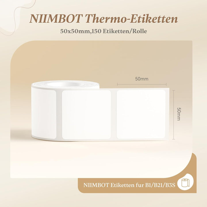 NIIMBOT Etiketten Selbstklebender Etikettenband für B1 / B21 / B3S Etikettendrucker, 50 x 50mm 150 E