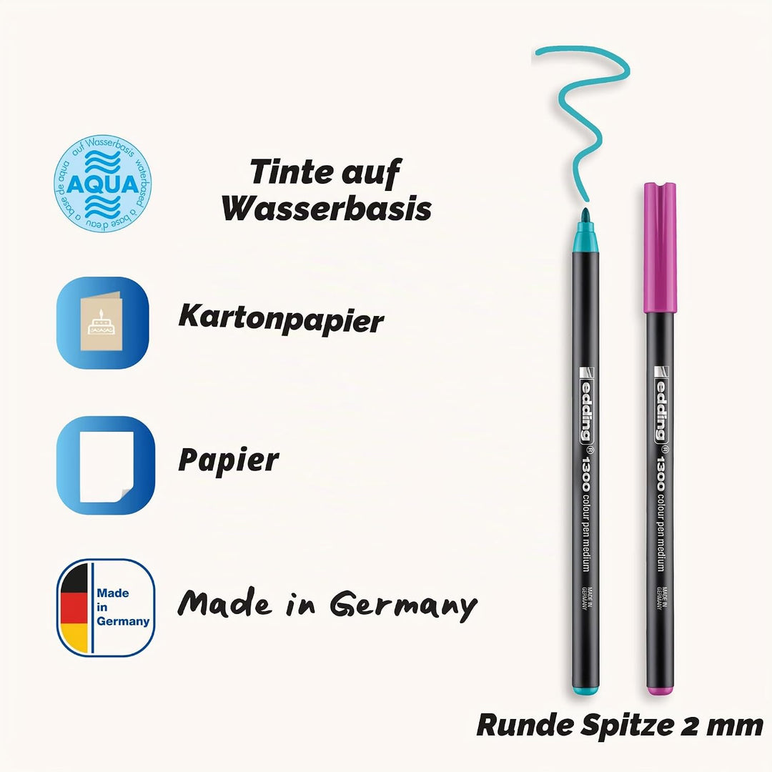 edding 1300 Fasermaler medium - mehrfarbig - 40 Stifte - Rundspitze 2 mm - Filzstift zum Zeichnen un