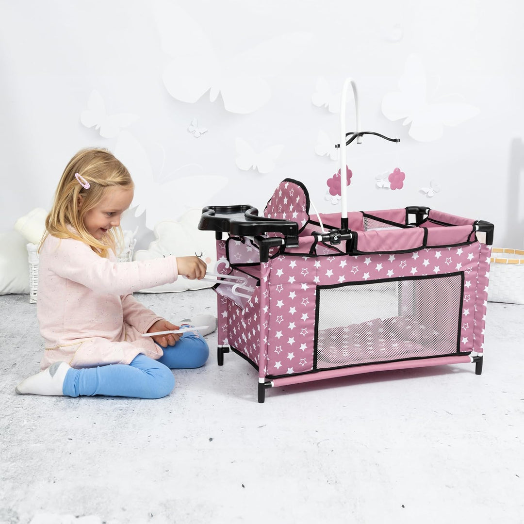 Bayer Design 62676AA Puppenbett mit Schrank, Sitz, Mobile, Ablage, Bettdecke, Kissen, Puppenzubehör