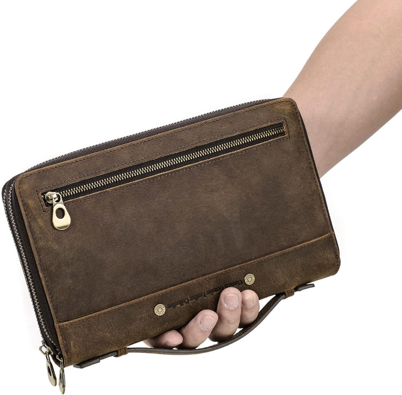 Contacts Männer Leder Reissverschluss Karte Passport Pocket Bill Wallet Geldbörse Handytasche Kaffee