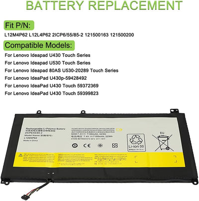 XITAIAN 7100mAh 52Wh 7.4V L12M4P62 L12L4P62 Ersatz Laptop Akku für Lenovo Ideapad U430 U530 U530-202