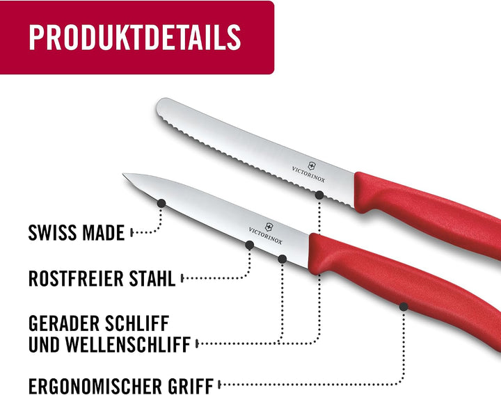 Victorinox Swiss Classic Küchenmesser Set, 3teilig, Gemüse-, Tomaten- und Frühstücksmesser, Rostfrei