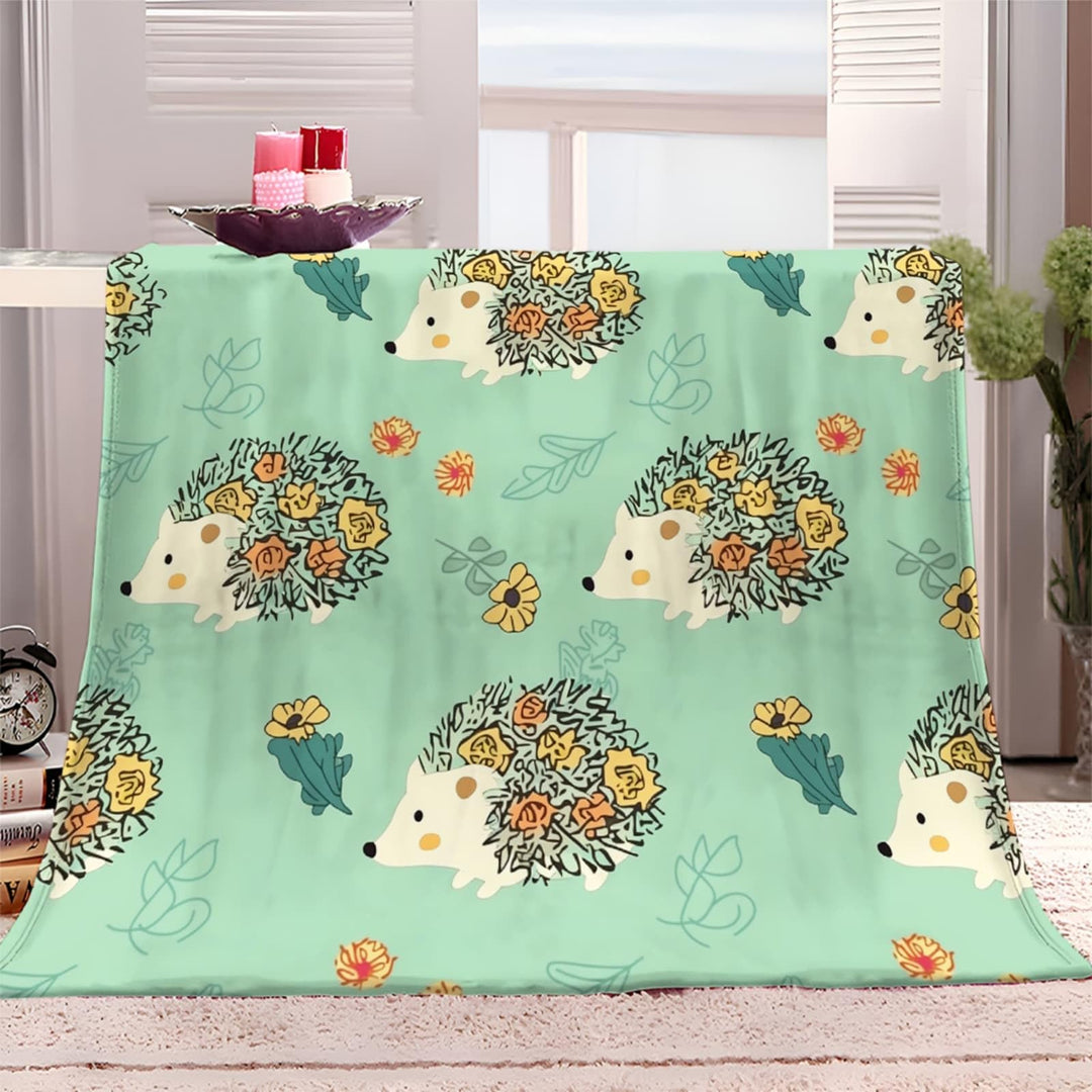 Decke Cartoon Igel Blumen Bedruckte Decke Raumdekoration Sofa-Dekoration Weiche Decke Grün Gelb Geei
