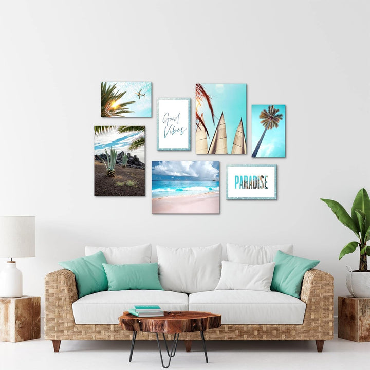 Novart Wandbilder Meer - KOMPLETT AUFHÄNGFERTIG - Paradies Strand Wohnzimmer Schlafzimmer- 7 Moderne