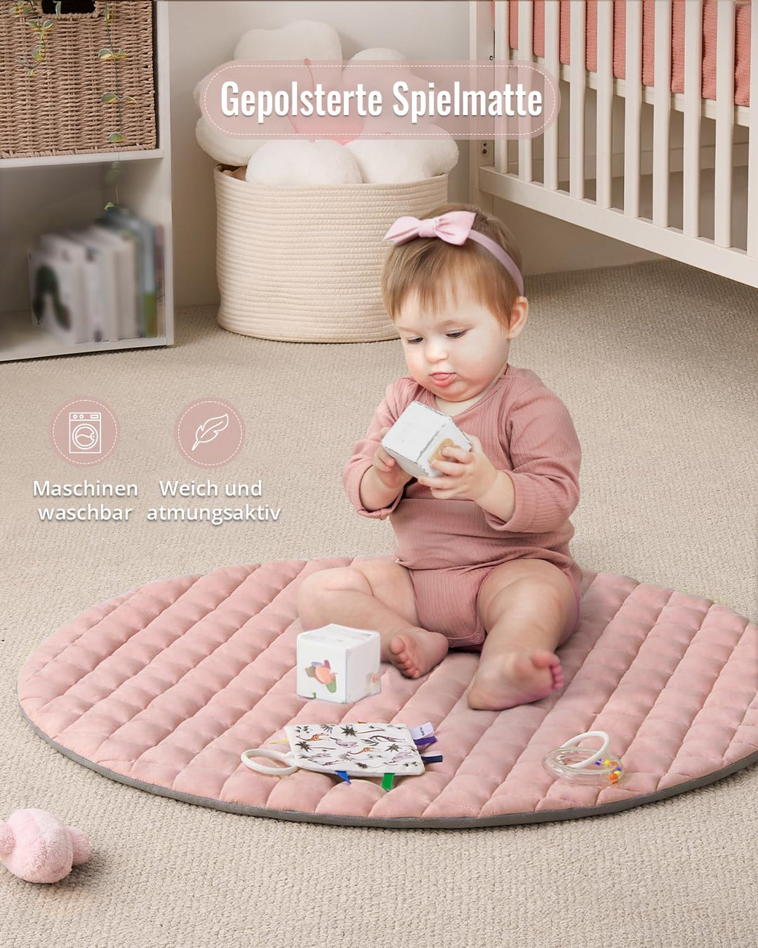 Blissful Diary Spielbogen Baby, Spieldecke Baby Gym Activity Decke mit 6 Abnehmbare Spielzeuge, krab