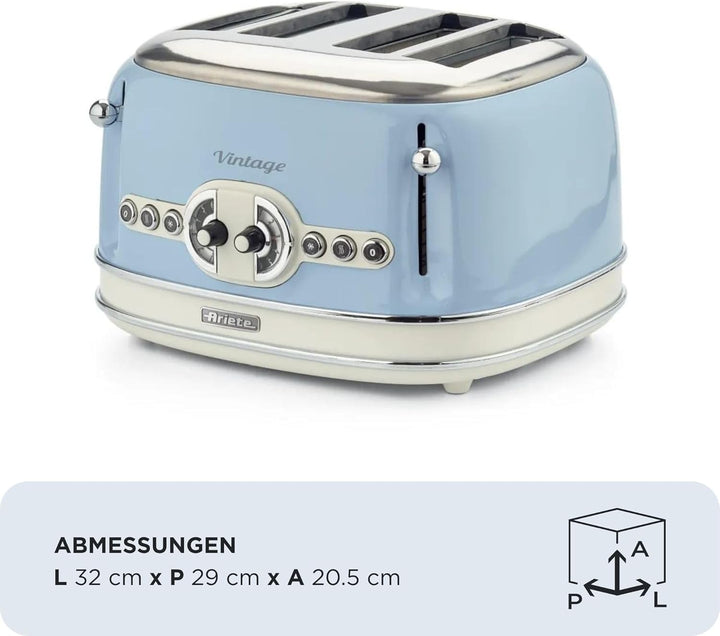 Ariete,156 Toaster im Vintage-Design für 4 Scheiben, 1600 W, 6 Toaststufen, aus lackiertem Edelstahl
