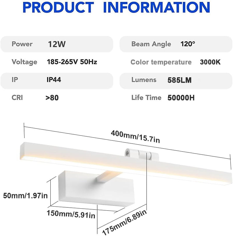 Klighten LED Spiegelleuchte 12W 180° Rotation Badleuchte für Wandbeleuchtung und Badzimmer, Schminkl