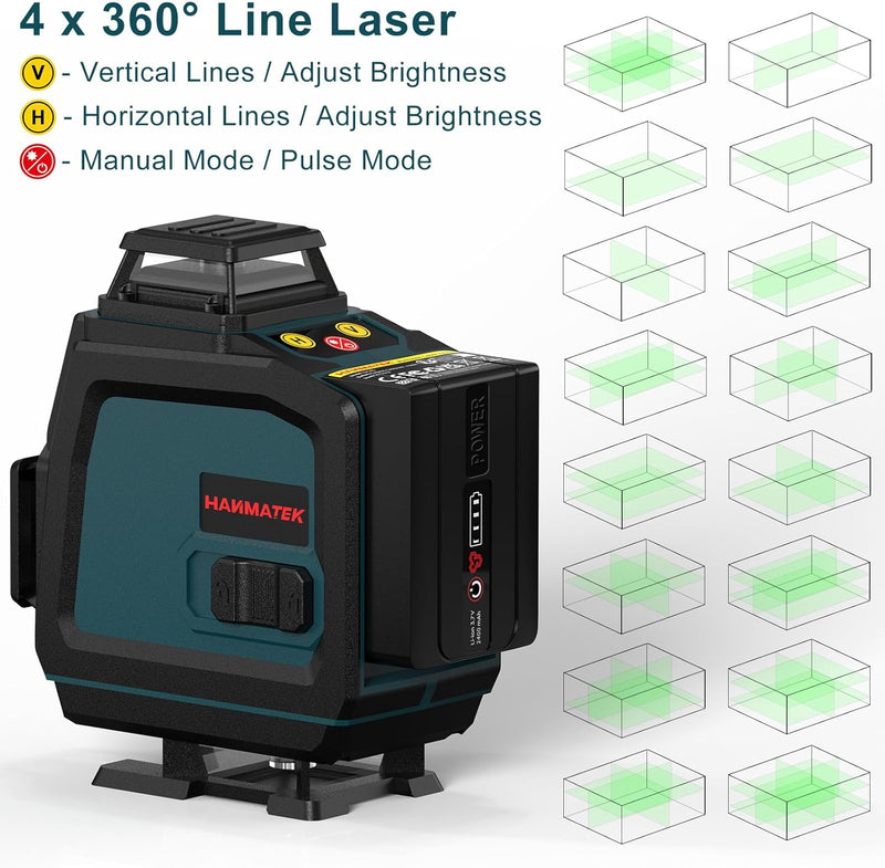 40M Selbstnivellierendes Lasermiveau, 4 x 360° Grüne Kreuzlaserlinie, Linienlaser-Nivelliergerät im