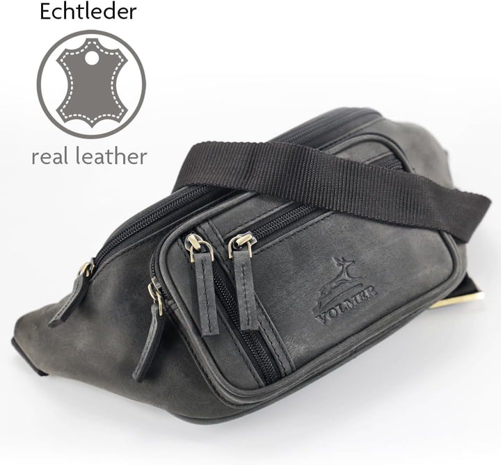 Fa.Volmer ® Bauchtasche | Gürteltasche | Hüfttasche in Echt-Leder für Damen und Herren | Anthrazit-g