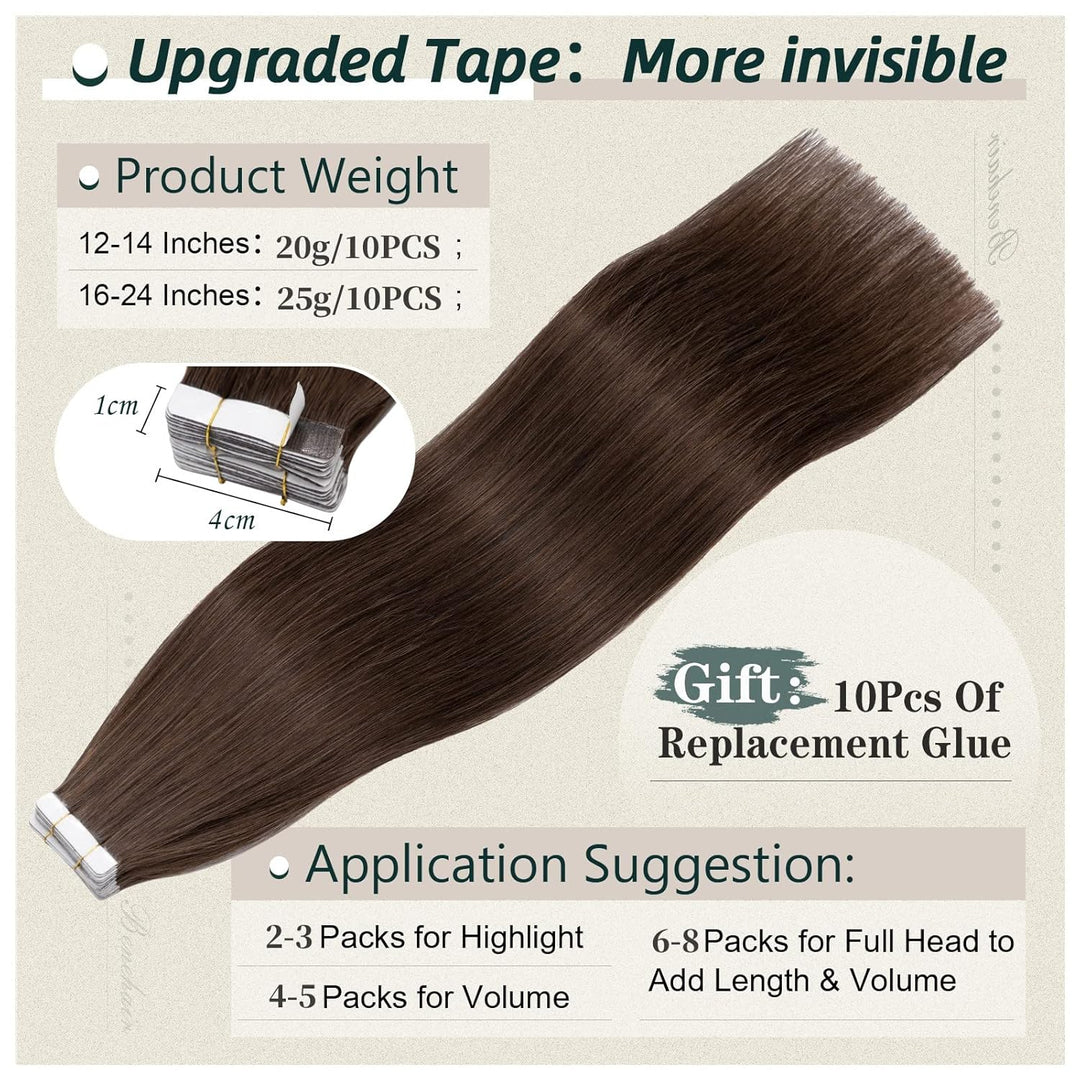 Benehair Tape in Extensions Echthaar, 30CM Tape in Haarverlängerungen, Invisible Echthaar Extension