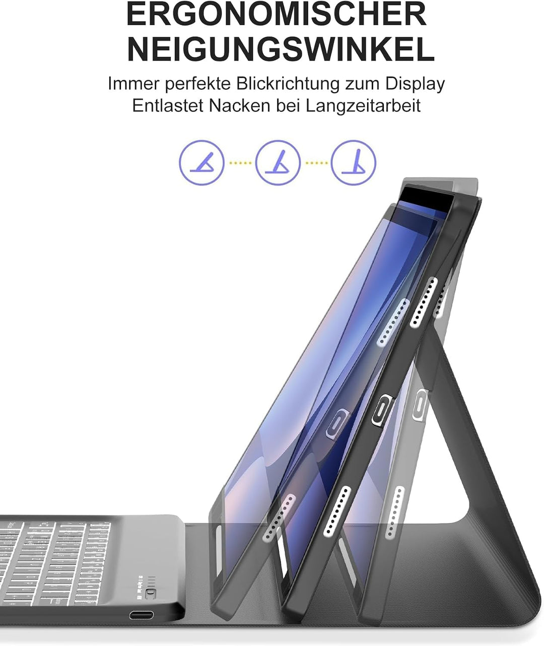 Für Tab S10 Plus 12.4" Tastaturhülle mit Beleuchtung QWERTZ | Für Galaxy Tab S10+ Hülle - Mit 7-Farb