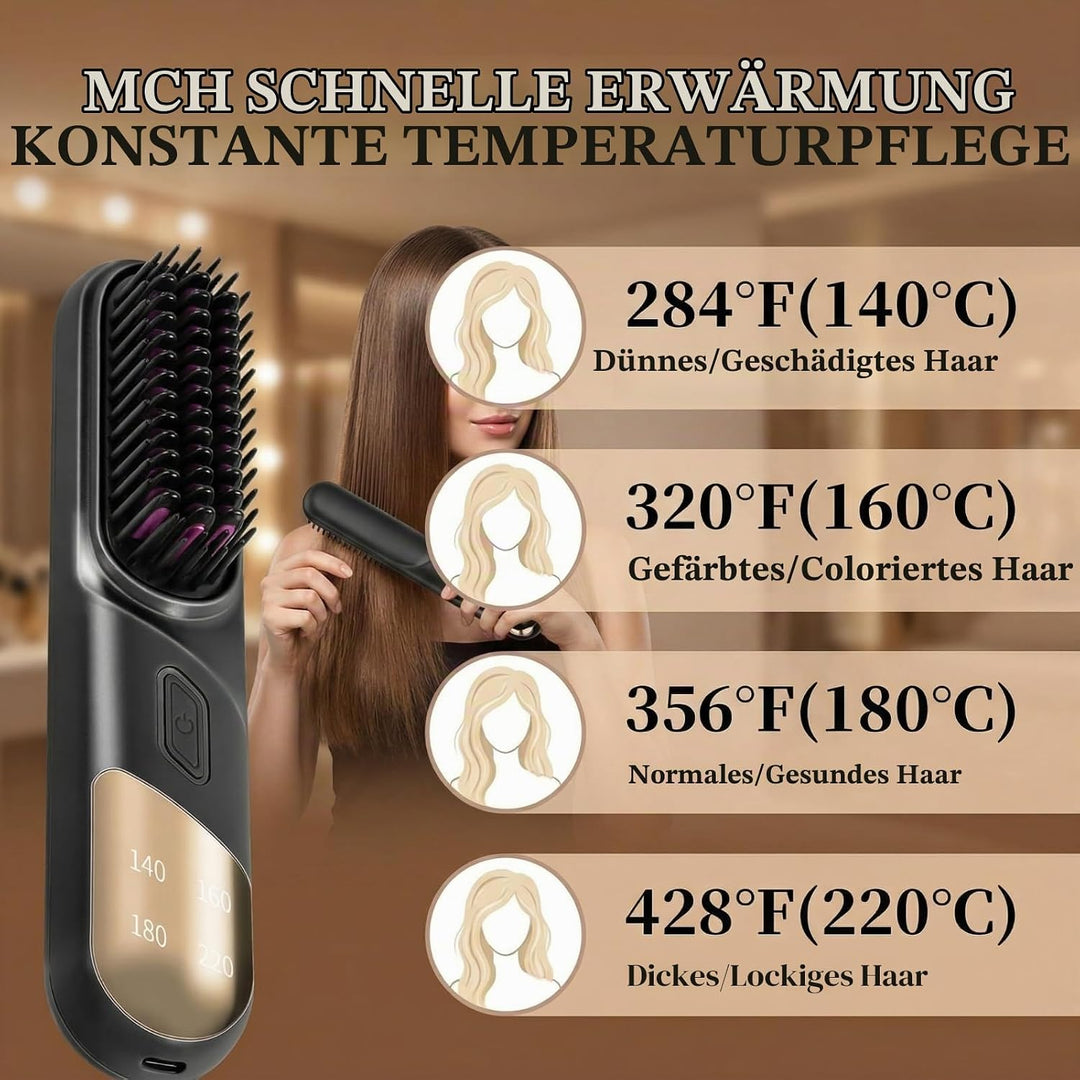 Glättbürste Kabellos, Haarbürste Elektrisch für Locken und Glätten, Tragbare Haarglätter Bürste, Wie
