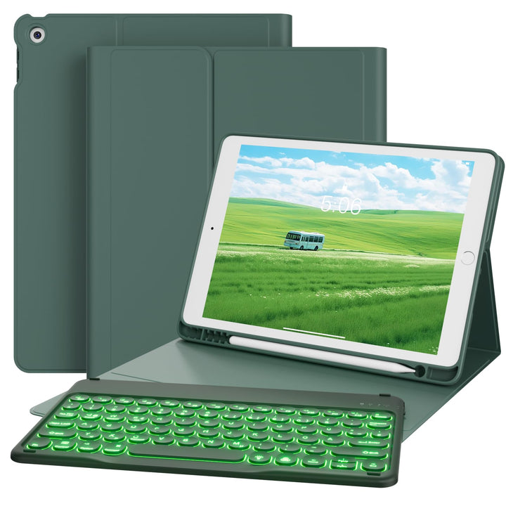 Hülle mit Tastatur für iPad 9/8/7 Generation (2021/2020/2019) 10.2 Zoll Soft TPU Rückschalemit Stift