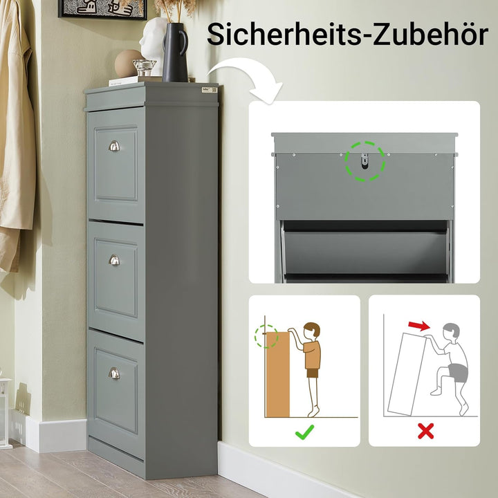 SoBuy Schuhschrank mit 3 Klappen - Schmaler Schuhkipper mit 6 Ablagen, Verstellbares Schuhregal für