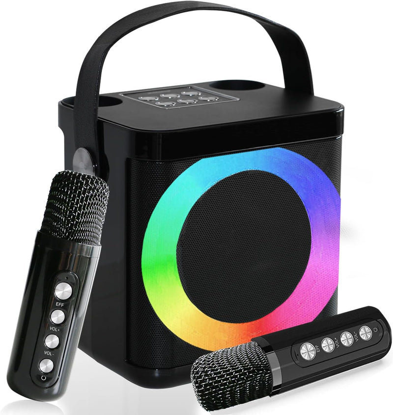 Karaoke Maschine mit 2 Drahtlosen Mikrofonen, Tragbares Bluetooth Karaoke Set für Kinder Erwachsene