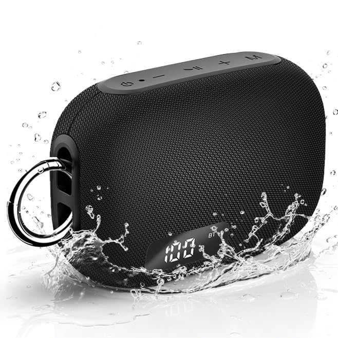 TIMU Bluetooth Lautsprecher mit LED Anzeige, portabler Mini-Lautsprecher Dusche, Pro Sound Musikbox,