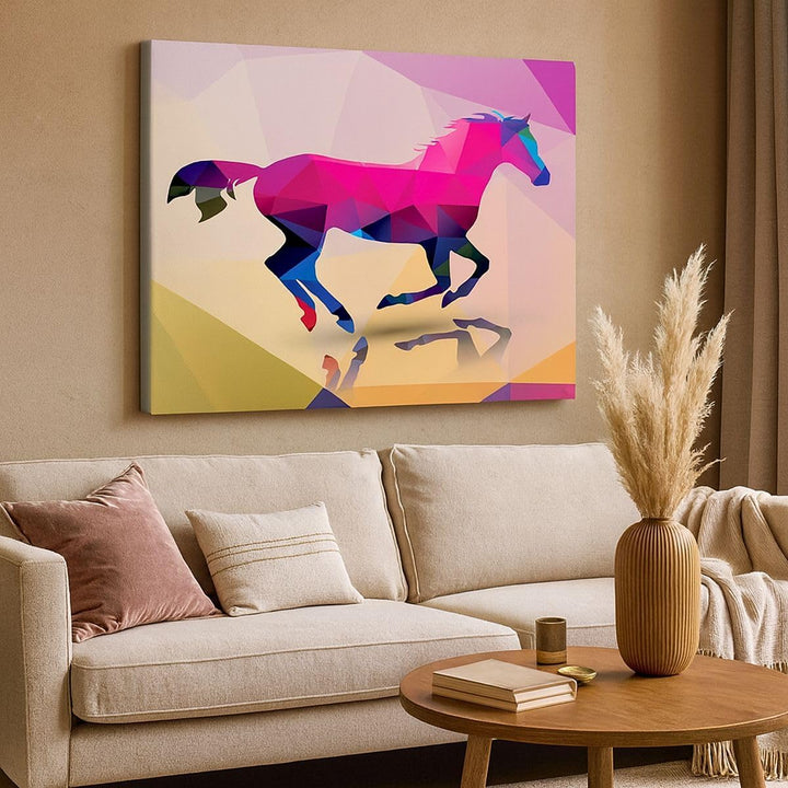 Bilder auf Leinwand 100x70cm Leinwandbild Pferd Tiere Geometrie Diamant Gross Wanddeko Bild Schlafzi