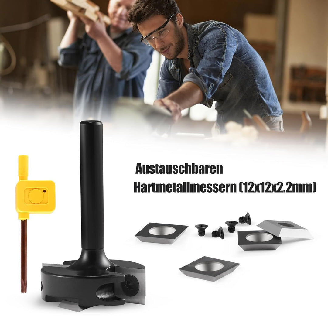 Trvoxviq Planfräser 8mm Schaft 2+2 Flöten, 38.1mm Durchmesser Hobelfräser für Oberfräse mit Wendepla