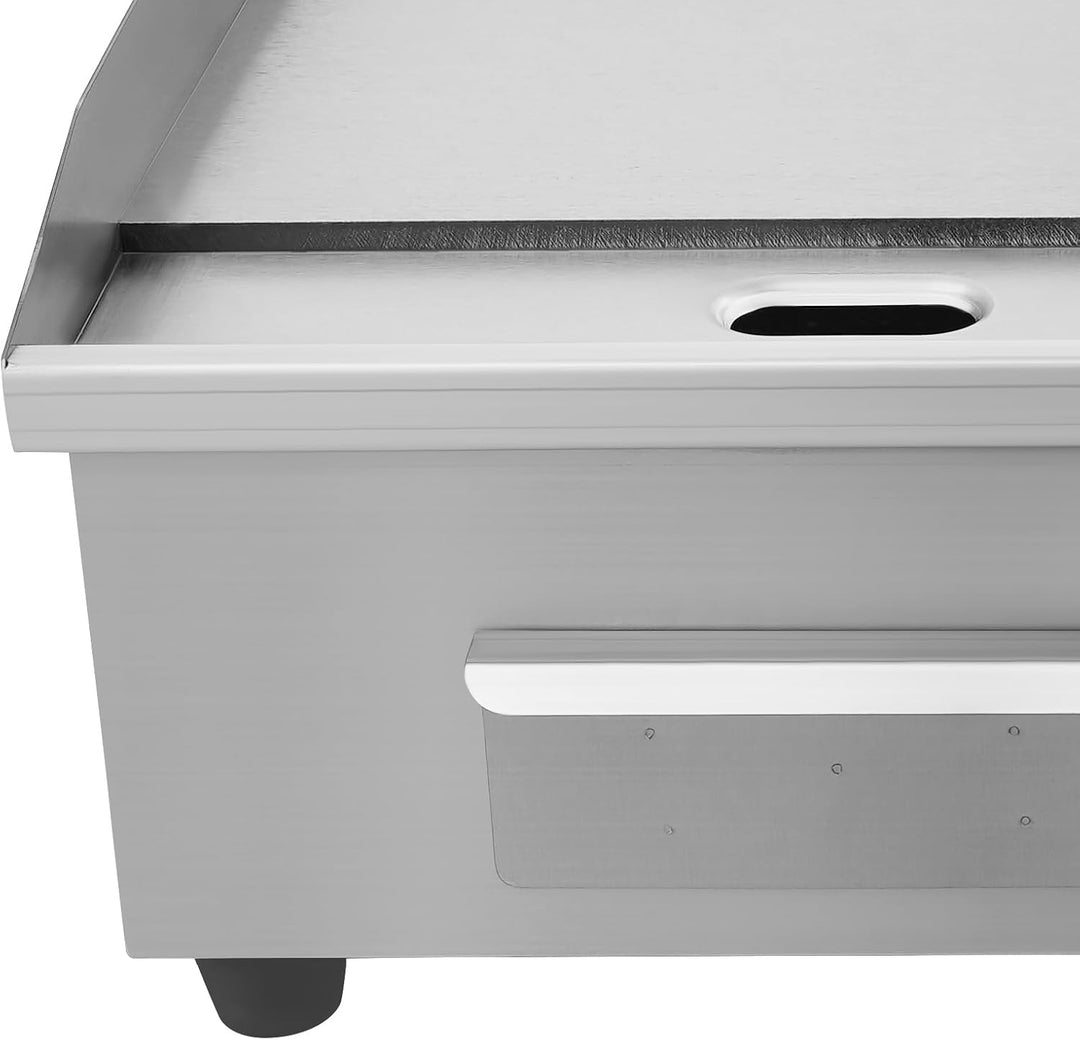 Silber Kommerzieller Elektrogrill, 3000W Halbflacher Arbeitsplattengrill Edelstahl Restaurantgrill,