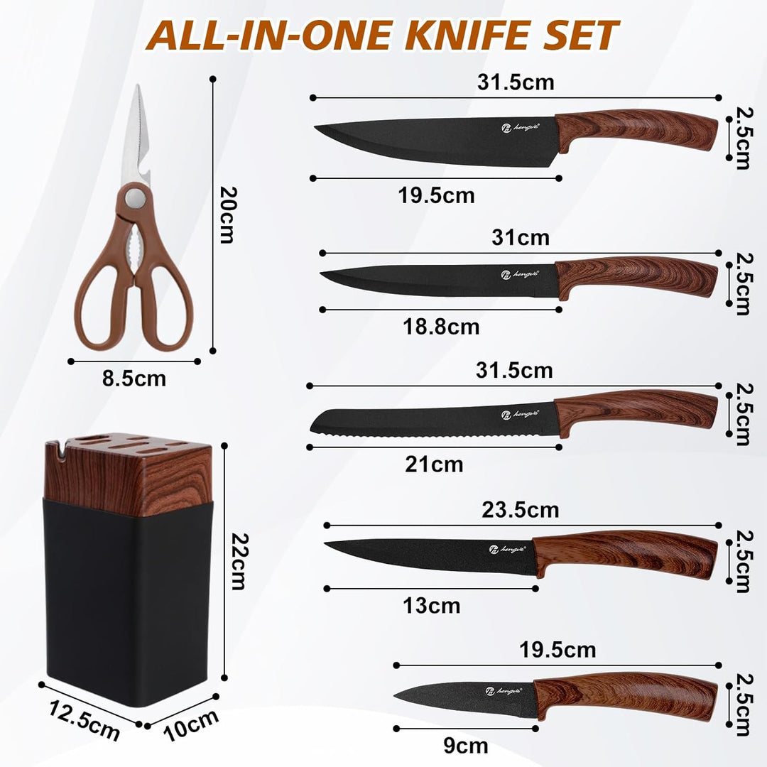 Messerset mit Messerblock, 7-Teilig Hochwertige Edelstahl Küchenmesser mit ergonomischen Griffen, Me