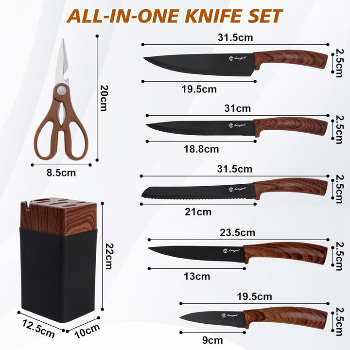 Messerset mit Messerblock, 7-Teilig Hochwertige Edelstahl Küchenmesser mit ergonomischen Griffen, Me