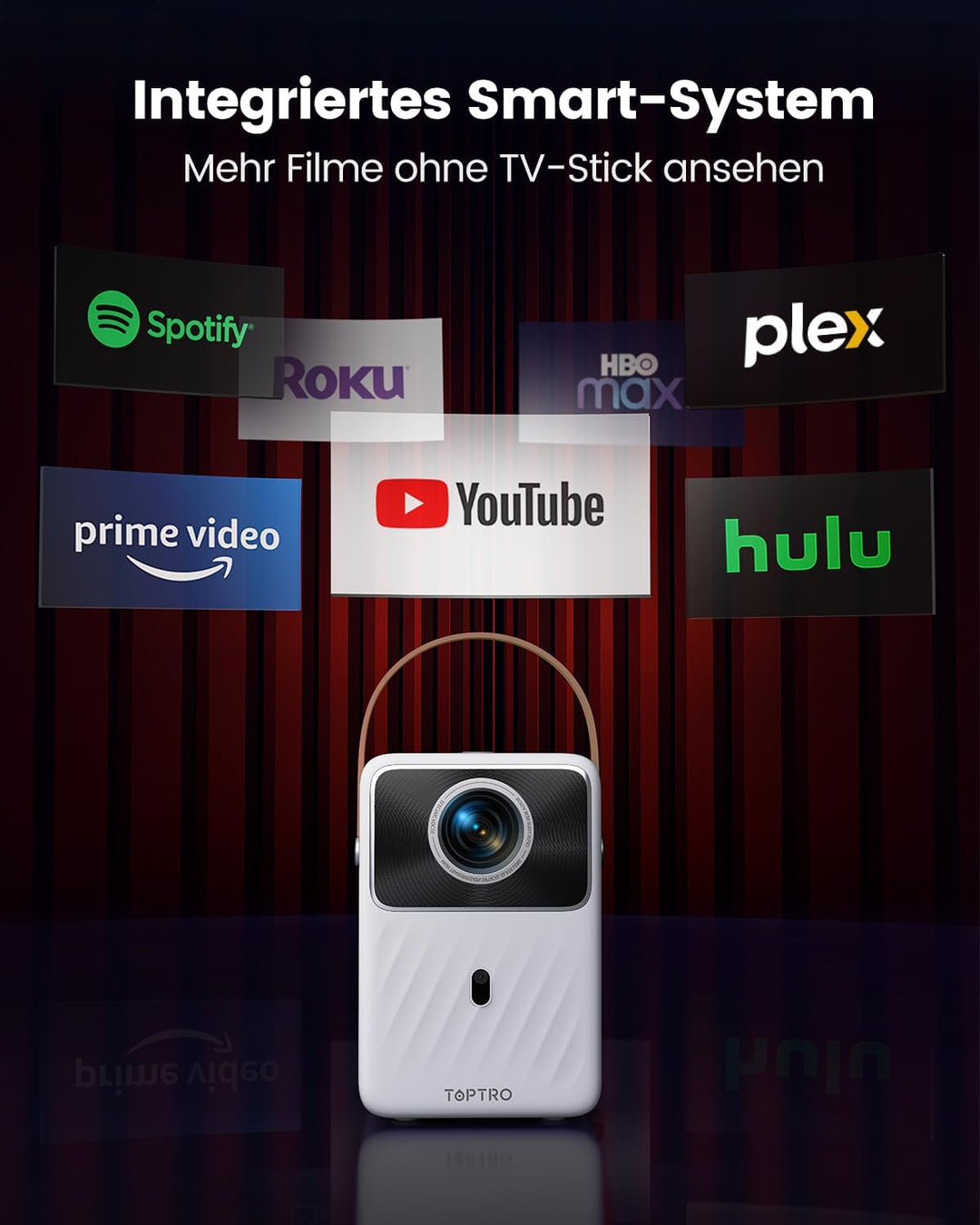 Mini Beamer【Eingebauter Akku & Andriod TV】 Toptro 1080P Full HD Beamer Heimkino mit Elektrischer Fok
