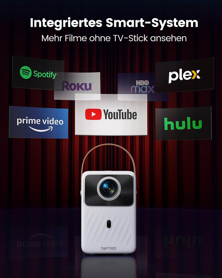 Mini Beamer【Eingebauter Akku & Andriod TV】 Toptro 1080P Full HD Beamer Heimkino mit Elektrischer Fok