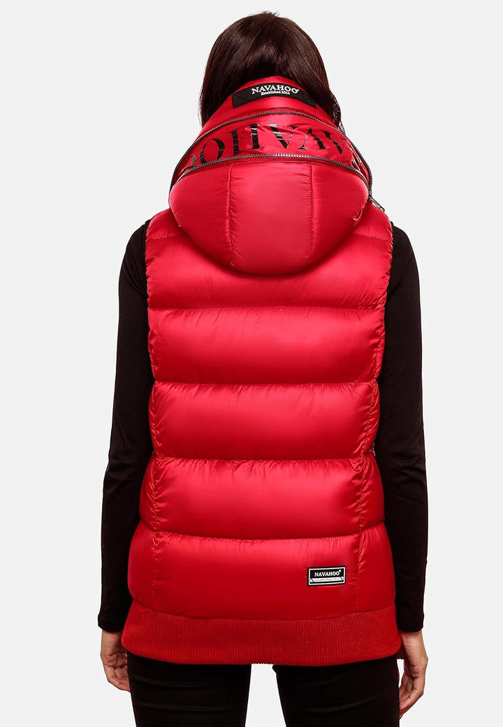 Navahoo Damen Steppweste leichte Outdoor-Weste Übergangsjacke mit Kapuze Kassidy XS-3XL XS Rot, XS R