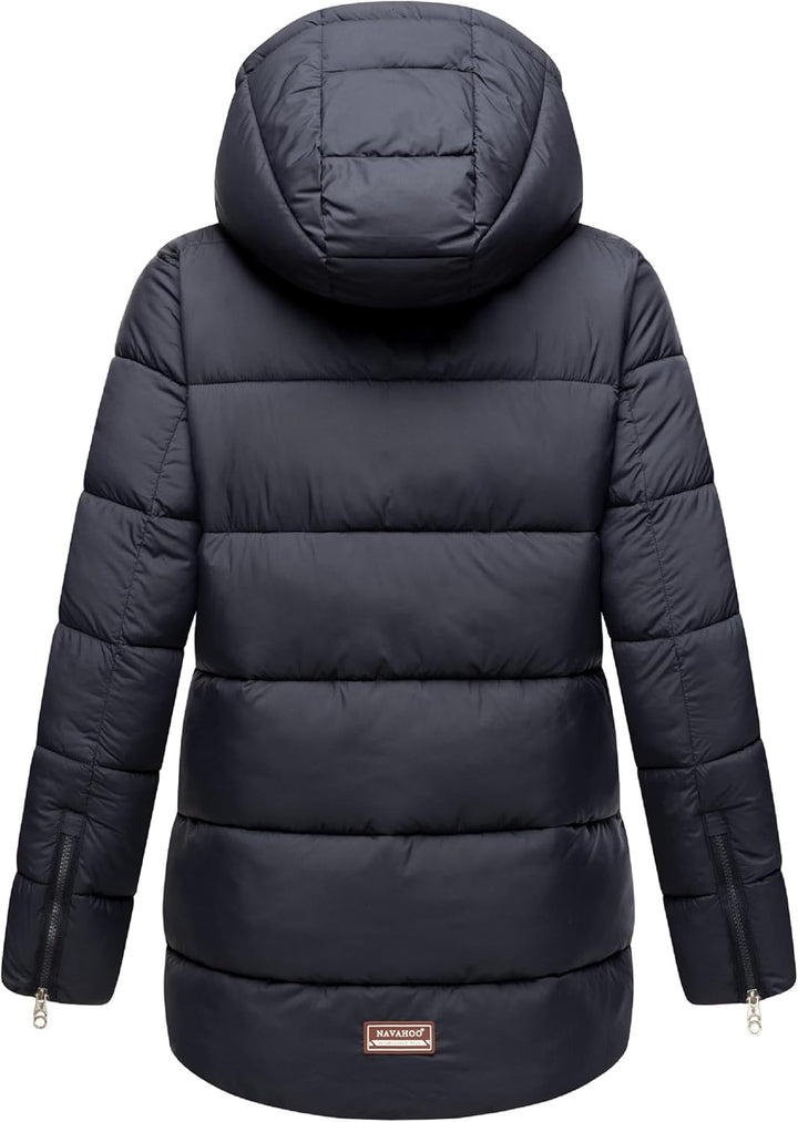 Navahoo Damen Kurze Winterjacke Steppjacke warm mit Abnehmbarer Kapuze aus recycelten Materialien Wa