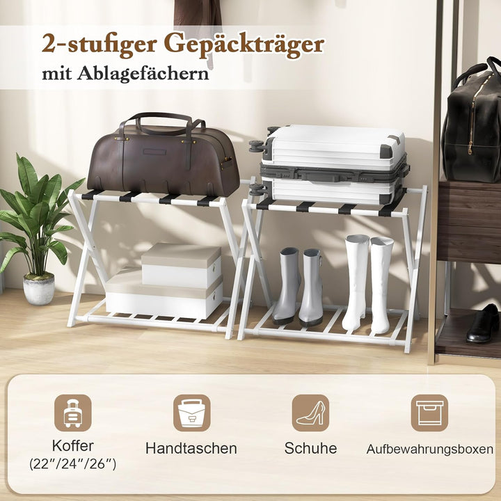 COSTWAY Kofferständer klappbar, 2 er Set Gepäckablage mit 2-Stöckiger Design, Kofferbock Gepäckständ