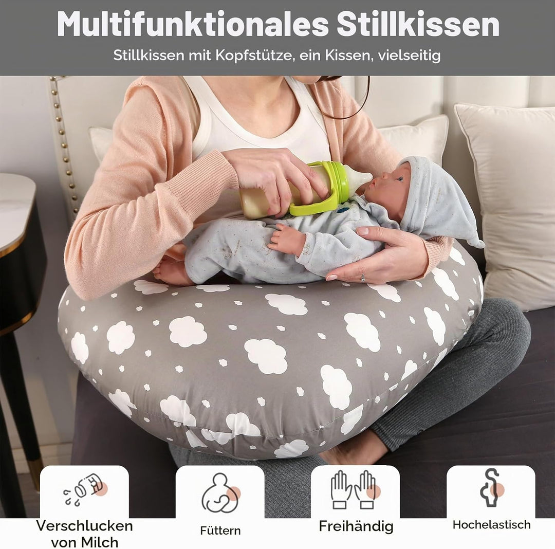Stillkissen, Stillkissen Stützkissen für Mutter und Baby, Pregnancy Pillow mit 100% Baumwollbezug, V