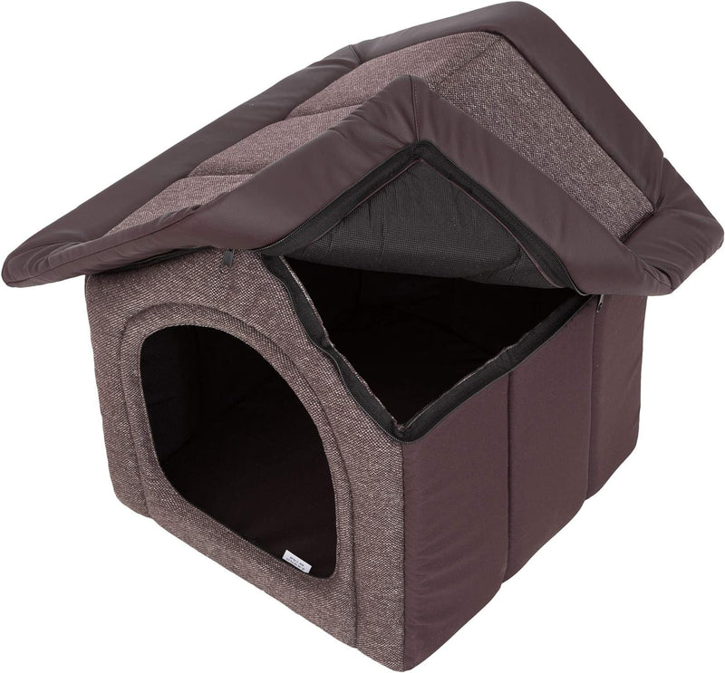 Hundehütte Hundehöhle Hundebett Hundehaus Katzenhöhle kleine S - 38x32 cm braunes Öko-Leder S - 38x3