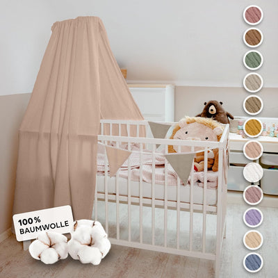lilimaus Betthimmel Babybett [Beigerosa] - Himmel Babybett aus 100% Baumwolle Musselin Handmade - Be