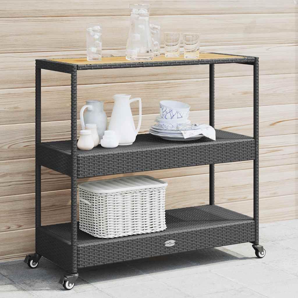 vidaXL Barwagen 3 Böden, Servierwagen mit Rollen Stahlgestell, Rollwagen für Küche Garten Esszimmer,