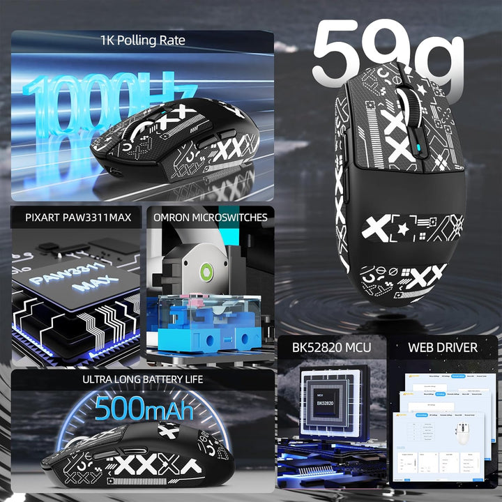 ATTACK SHARK G3PRO Kabellose Gaming-Maus mit Magnetischer Ladestation, PixArt PAW3311-Sensor, Bis zu
