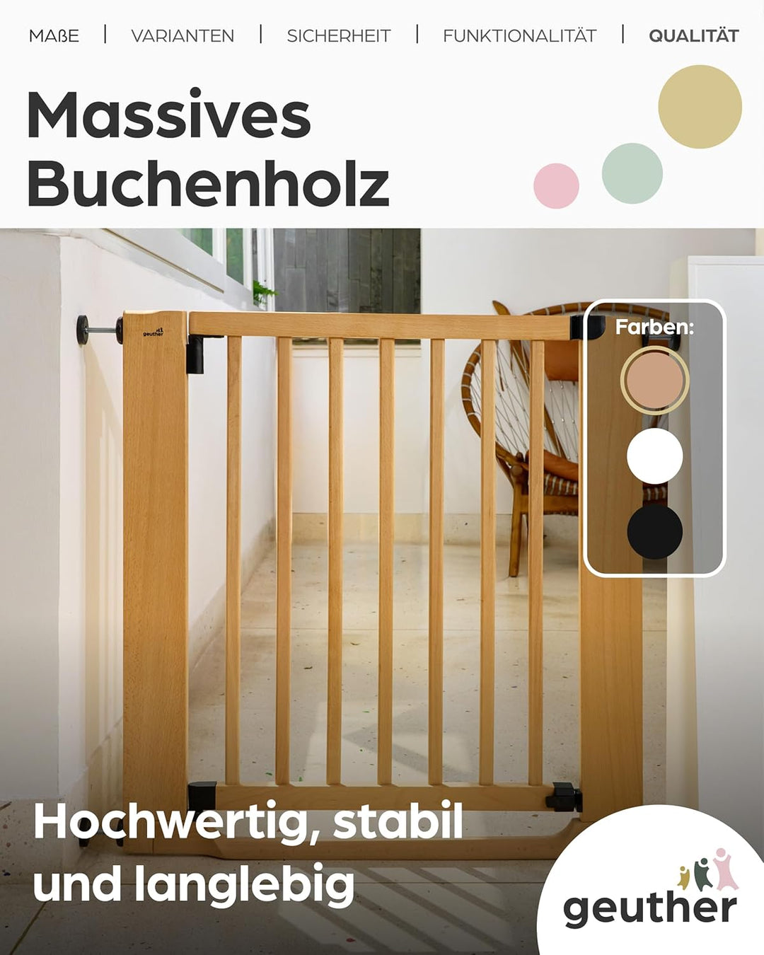 Geuther Easylock Flat Step Treppenschutzgitter ohne Bohren, 87-95 cm Breite, Türschutzgitter zum Kle