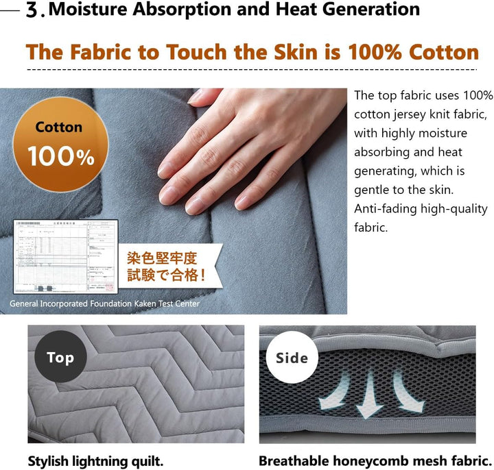 EMOOR Japanische Wollmischung Gepolsterte Futonmatratze GOMA 100 x 202 cm Grau (Fest), Urethan Zwick