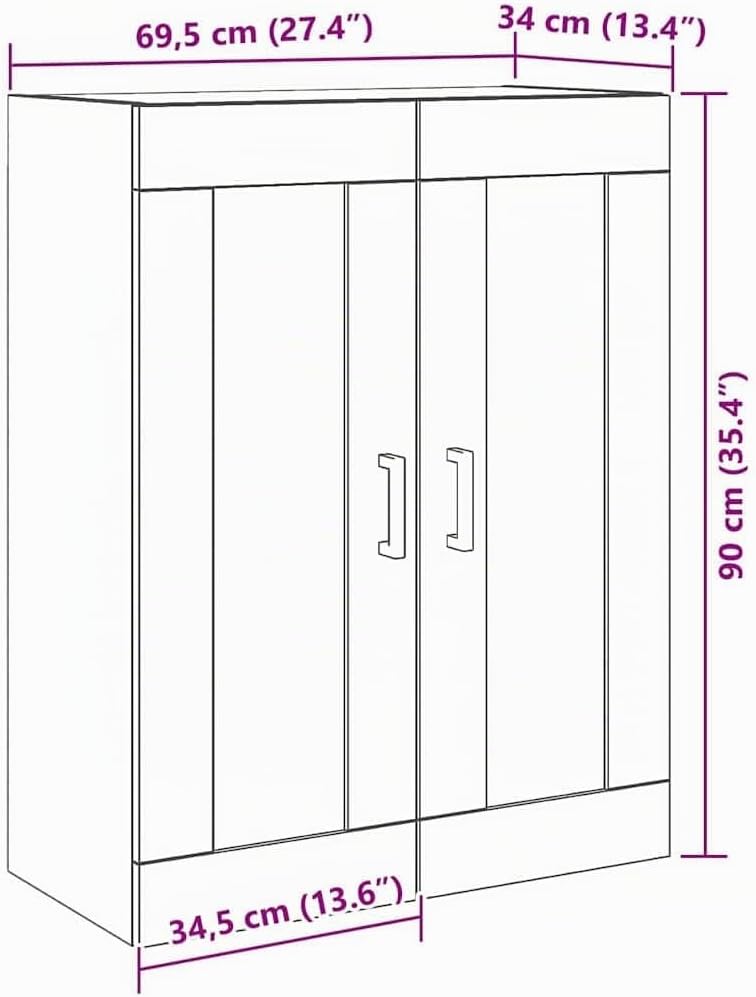 vidaXL Wandschrank Artisan-Eiche 69,5 x 34 x 90 cm Holzwerkstoff, Wohnzimmer-Schrank, rechteckige Au