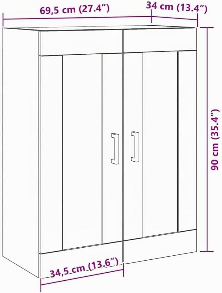 vidaXL Wandschrank Artisan-Eiche 69,5 x 34 x 90 cm Holzwerkstoff, Wohnzimmer-Schrank, rechteckige Au