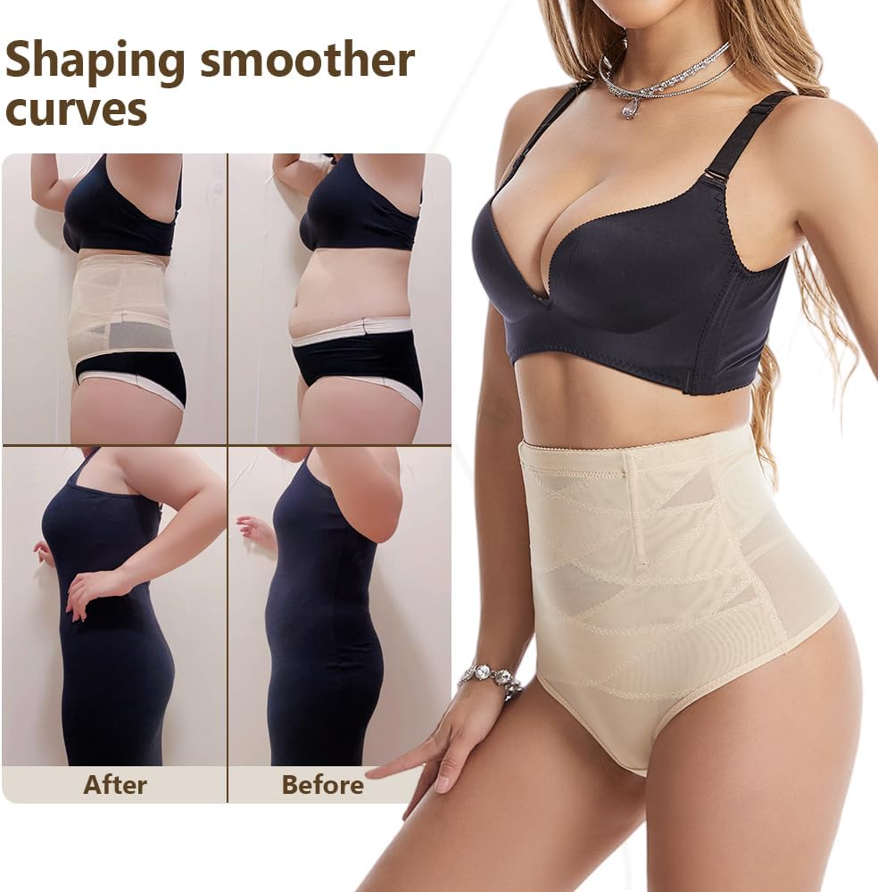 Damen Bauchweg Miederpants Shapewear Hohe Taille Unterhose mit Bein Figurformende Miederhose Stark F