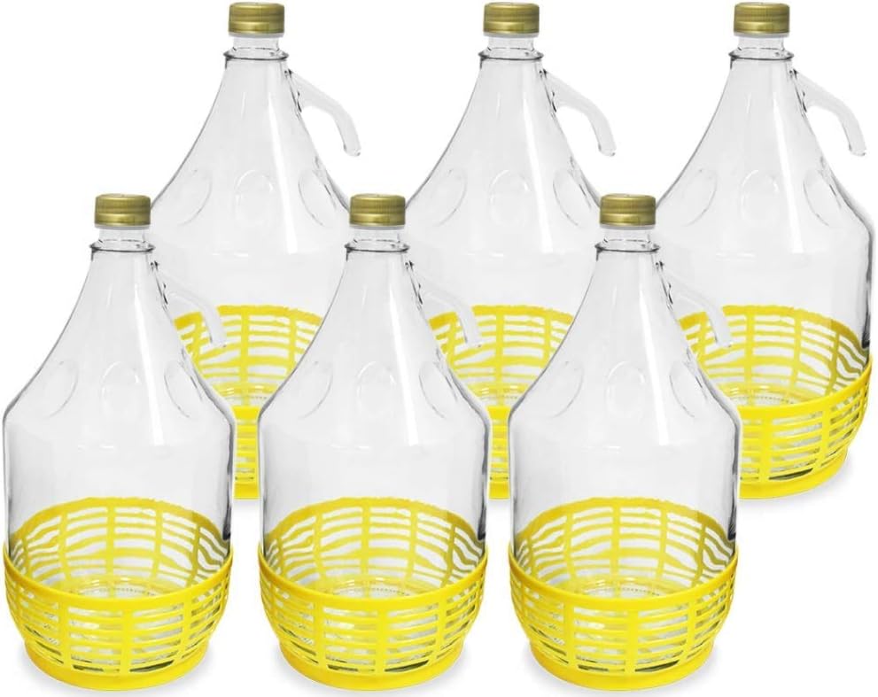 lilawelt24 6 STÜCK 5L Flasche mit Schraubverschluss und Schutzkorb+ Schwefelpulver GLASBALLON Weinba