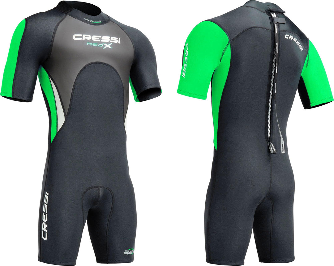 Cressi Med X Men's - Shorty Herren Neoprenanzug Premium Neopren 2.5 mm XS/1 Schwarz/Limette/Silber,