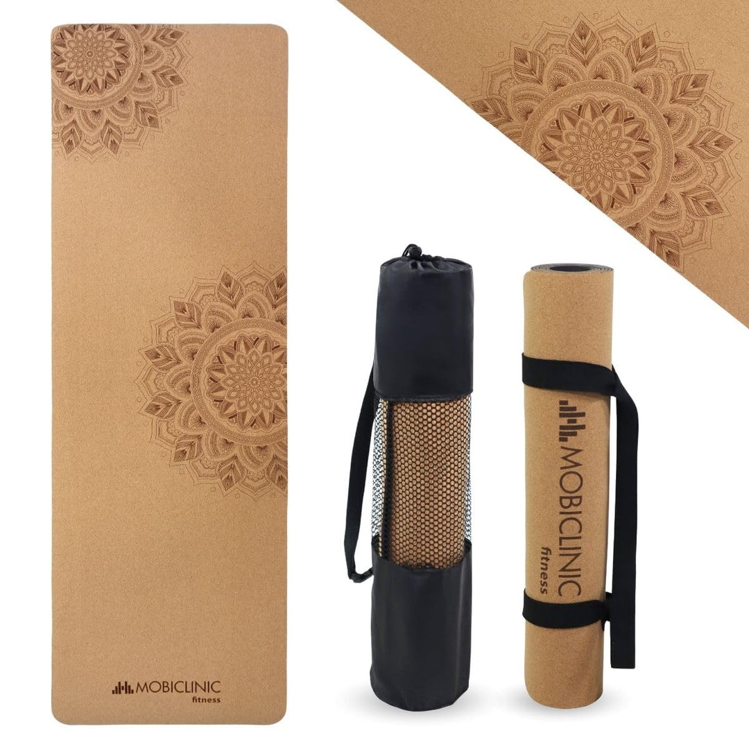 Mobiclinic®, Yogamatte naturkork, Rutschfest, Tragetasche, Antimikrobiell, 4mm dick, 100% recycelbar