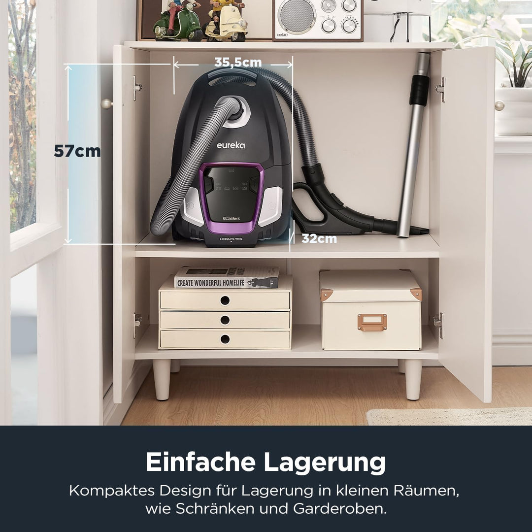 Eureka NEN300 Staubsauger mit Beutel 700W, 62 dB(A) Extreme Silence Bodenstaubsauger, Staubsauger Le