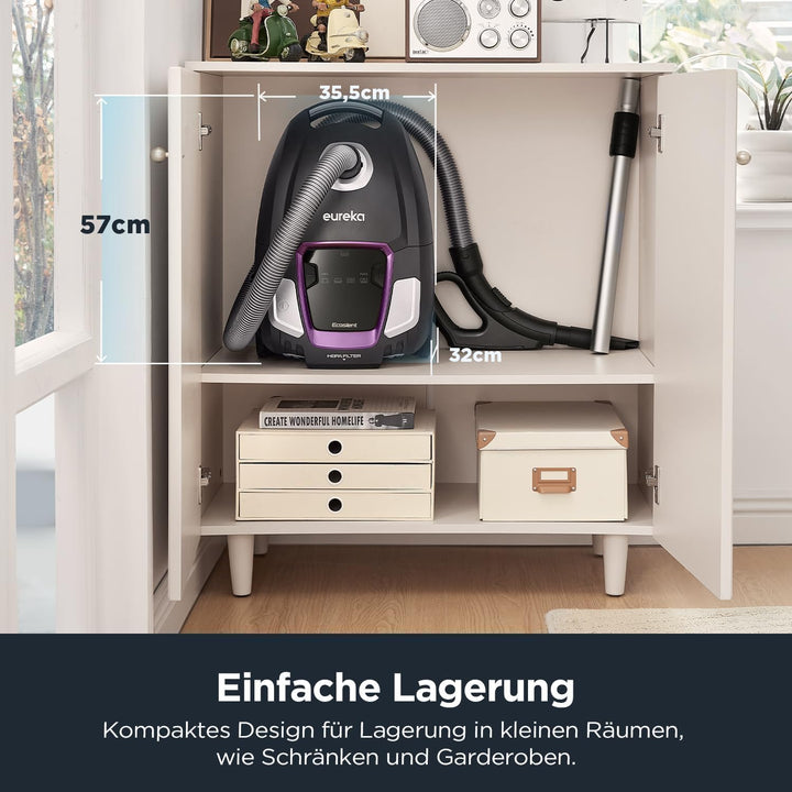 Eureka NEN300 Staubsauger mit Beutel 700W, 62 dB(A) Extreme Silence Bodenstaubsauger, Staubsauger Le