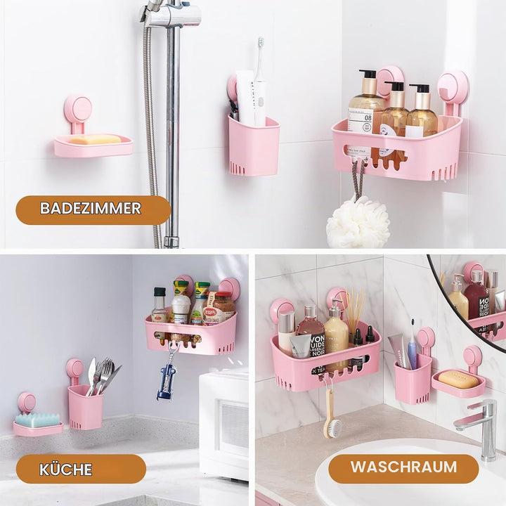 LEVERLOC Duschablage Saugnapf &amp; Seifenschale &amp; Zahnbürstenhalter 3er-Pack Duschregal ohne Bohren Abn