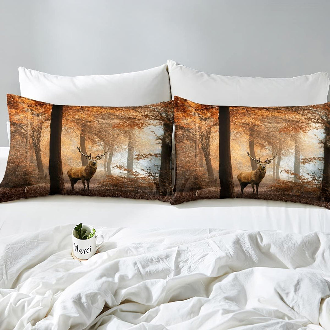 Wald Hirsch Bettw?sche Set Braun Elch Bettbezug Set 135x200cm für Kinder Jugendliche Erwachsene Deko